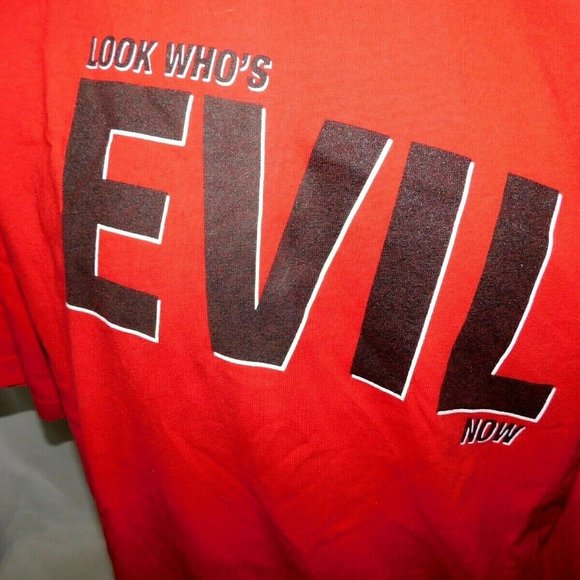 Evil Dead the Musical LOOK WHO'S EVIL NOW Mens L Red T Shirt - Picture 2 of 7